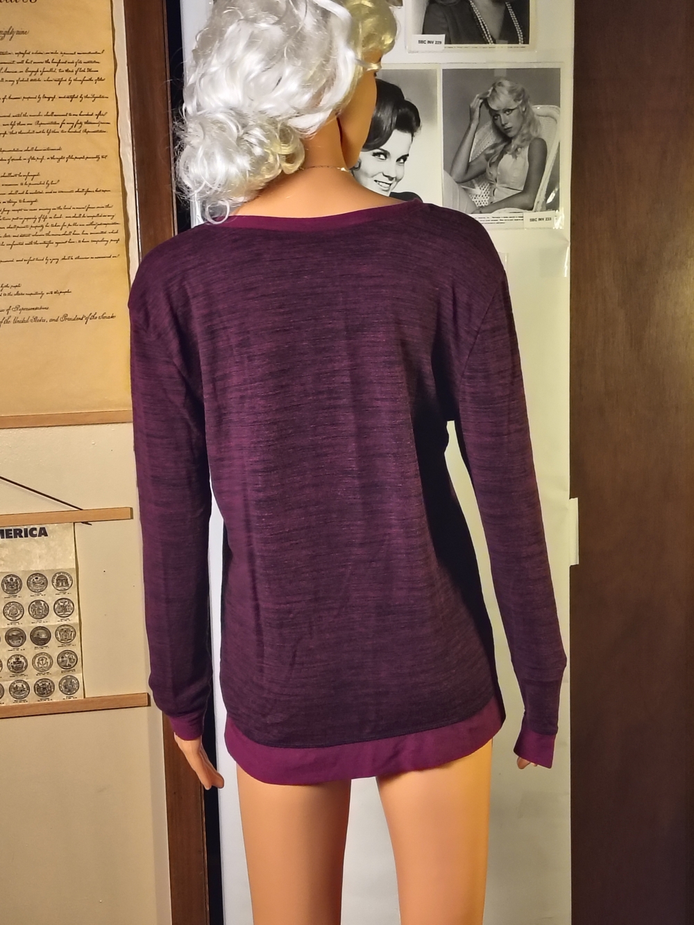 Felina Burgundy Black Heathered Lounge Top Long Sleeve Womenâs Small - Picture 2 of 15